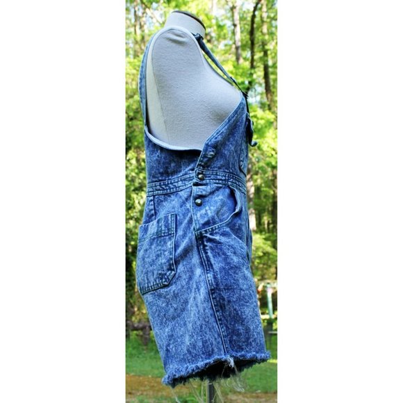 Vtg 80s Acid Wash Denim Cut-off Overalls Shorts sz 6/8 Pleated Front Distressed - Picture 7 of 9